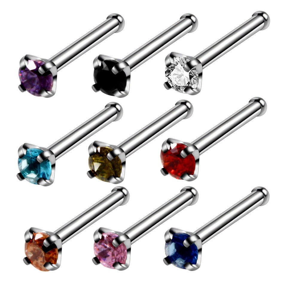 Zircon Steel Nose Ring Stud Multi Shape Crystal Screw Bone Piercing Jewellery