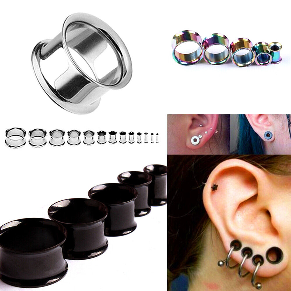 6X Gold Steel Black Simple Double Flared Flesh Tunnel Ear Plug Expander 5mm-16mm