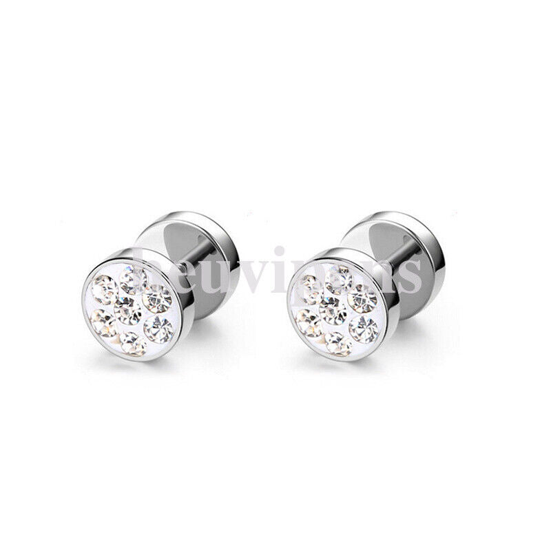 Pair Multi Rhinestone Surgical Steel Fake Ear Plug Cheater Tunnel Stretcher Stud