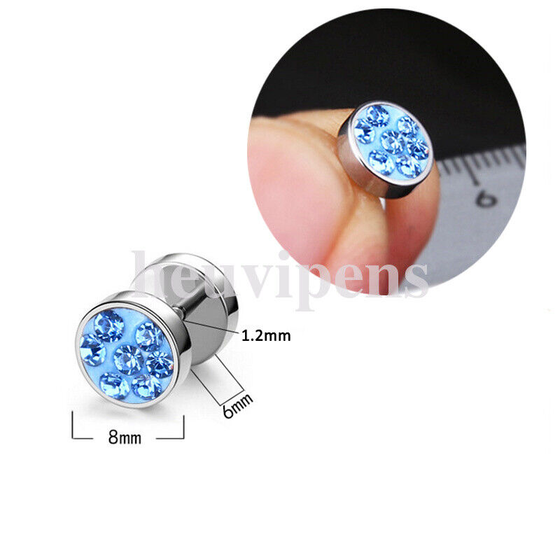 Pair Multi Rhinestone Surgical Steel Fake Ear Plug Cheater Tunnel Stretcher Stud