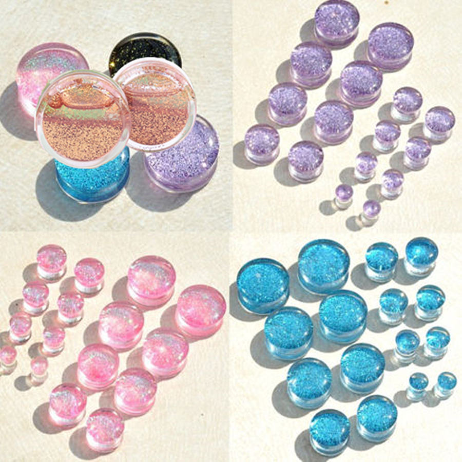 1 Pair Acrylic Glitter Saddle Flared Flesh Tunnel Ear Plug Expander Stretcher