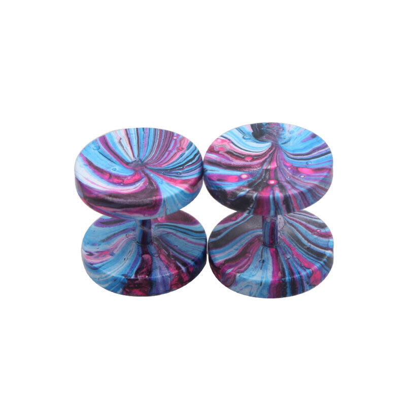 2pc Colorful Surgical Steel Fake Ear Plug Stud Tunnel Stretcher Piercing Earring