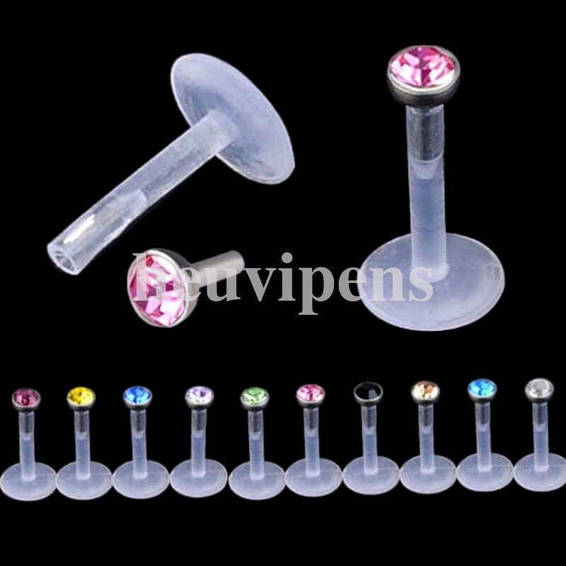 5X Internal Thread Crystal Ball Lip Monroe Labret Stud Tragus Bar Ring Piercing