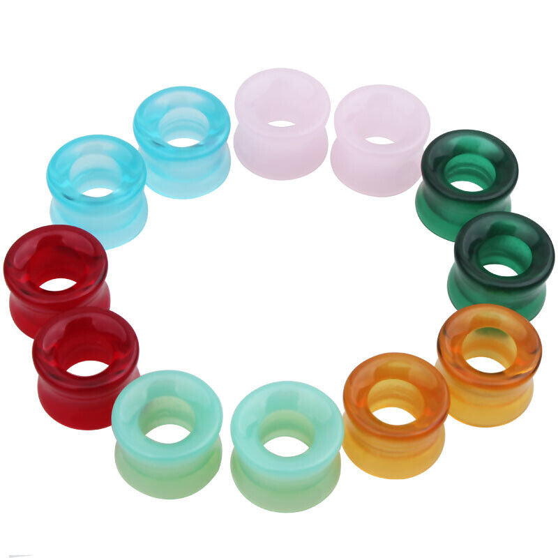 2pc Glass Flesh Tunnel Ear Plug Stretcher Double Flared Saddle Expander 8-16mm