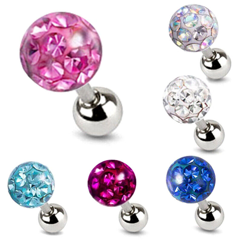 Tragus Bar Multi Crystal Ball Stud Helix Cartilage Upper Ear Piercing Earrings