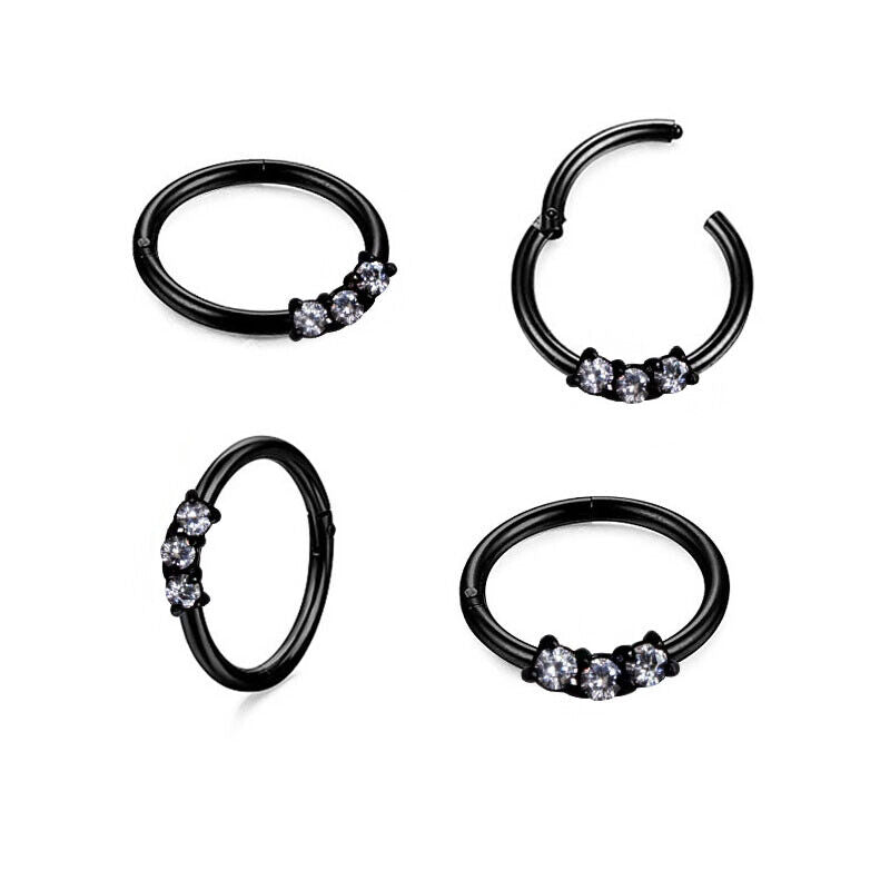 Surgical Steel Zircon Hinged Clicker Segment Nose Ring Hoop Ear Tragus Piercing