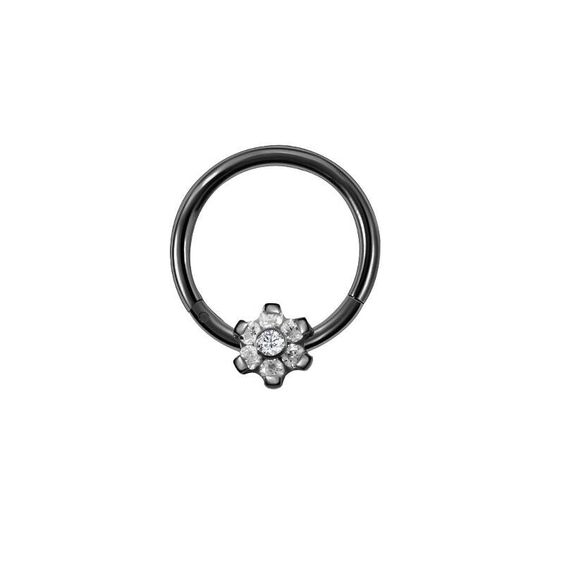 Steel Flower Zircon Nose Ring Hinged Segment Clicker Hoop Ear Tragus Piercing