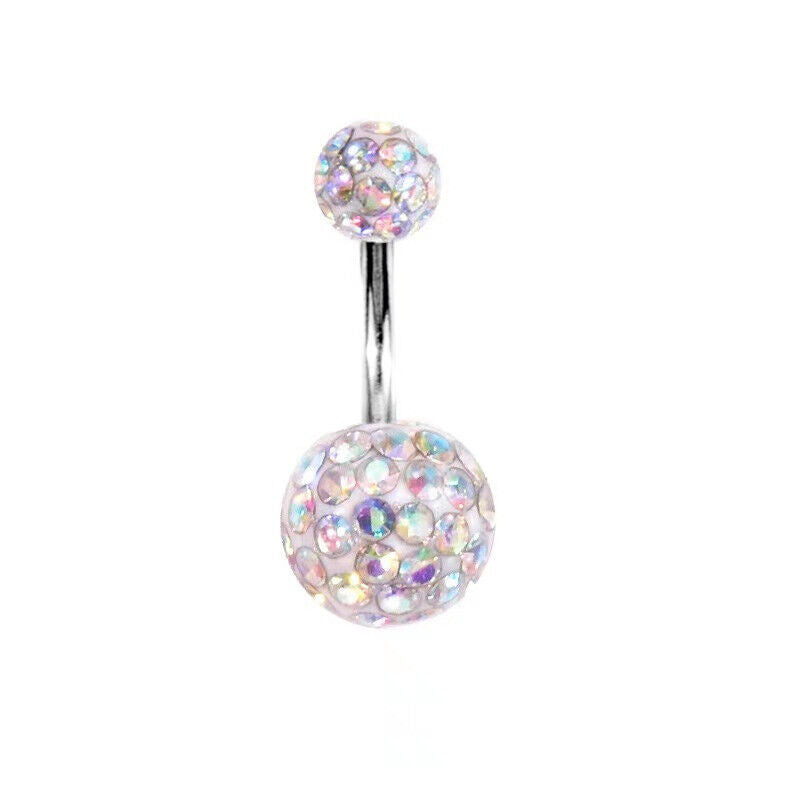 Navel Belly Button Ring Barbell Rhinestone Crystal Ball Piercing Body Jewelry