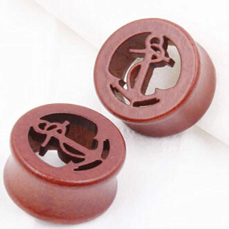 Pair Natural Wood Bamboo Flesh Tunnel Ear Plug Stretcher Double Flared Expander