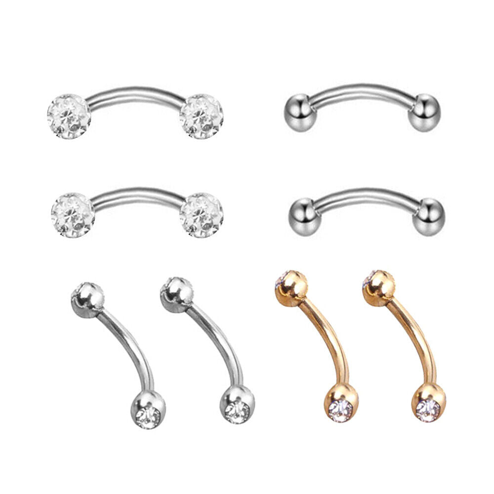 8pc Steel Ball Barbell Curved Eyebrow Ring Bar Tragus Ear Piercing Jewellery Set