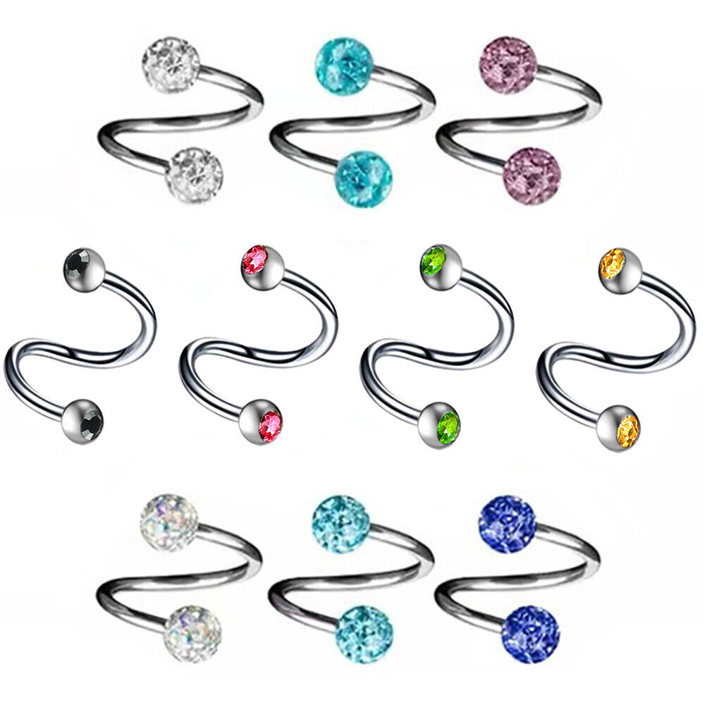 6pc Crystal Twist Ear Cartilage Helix Stud Earring Spiral Piercing Jewellery Set