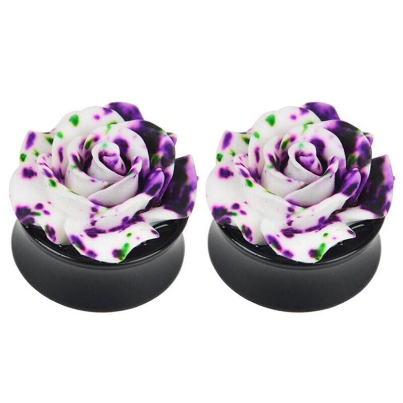 Pair Fancy Rose Acrylic Flare Saddle Ear Plug Gauge Flesh Tunnel Stretcher Trumpet