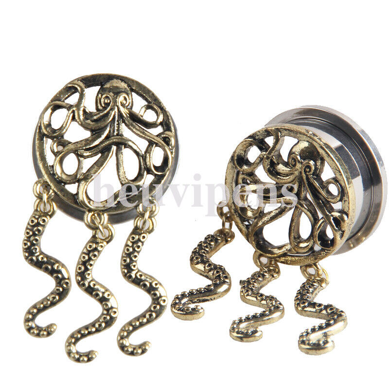 2pc Dreamcatcher Hollow Steel Dangle Screw Saddle Flesh Tunnel Ear Plug Feather