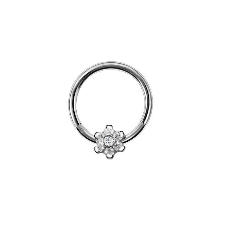 Steel Flower Zircon Nose Ring Hinged Segment Clicker Hoop Ear Tragus Piercing