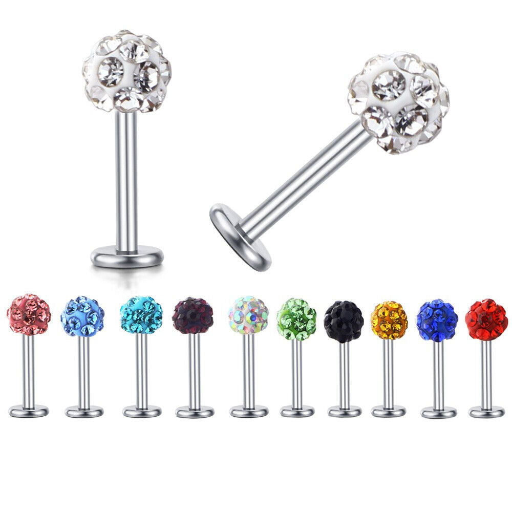 5X 16G MULTI CZ CRYSTAL Ball Monroe Lip Stud LABRET Bar Tragus Steel Piercing