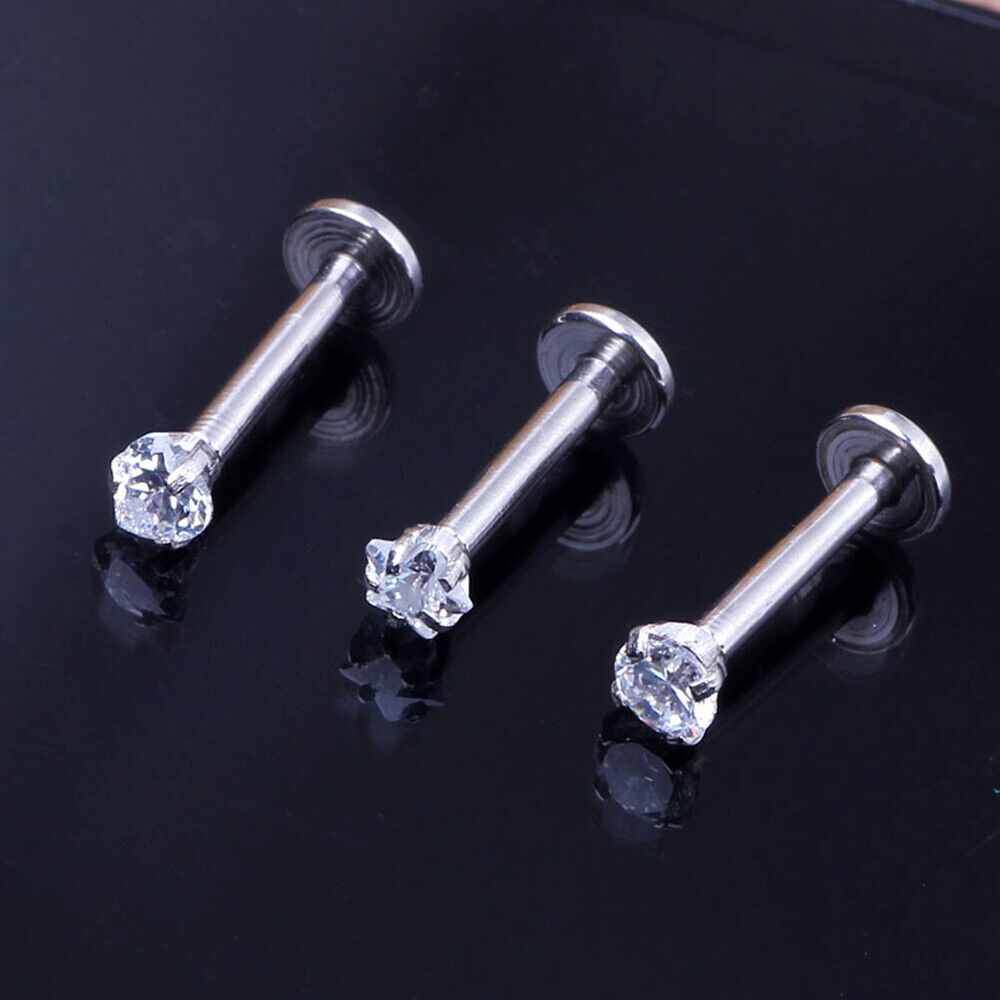 3pc CZ Crystal Tragus Lip Ring Monroe Ear Cartilage Stud Earring Bar Piercing