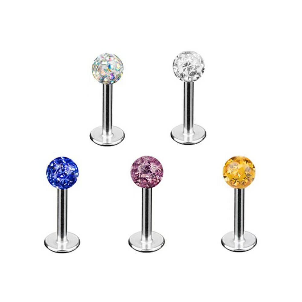 5X 16G MULTI CZ CRYSTAL Ball Monroe Lip Stud LABRET Bar Tragus Steel Piercing