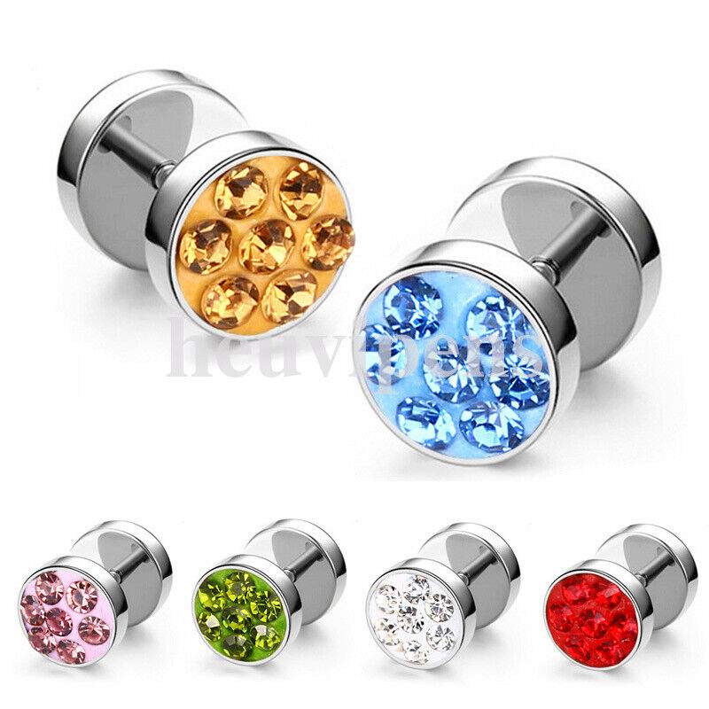 Pair Multi Rhinestone Surgical Steel Fake Ear Plug Cheater Tunnel Stretcher Stud