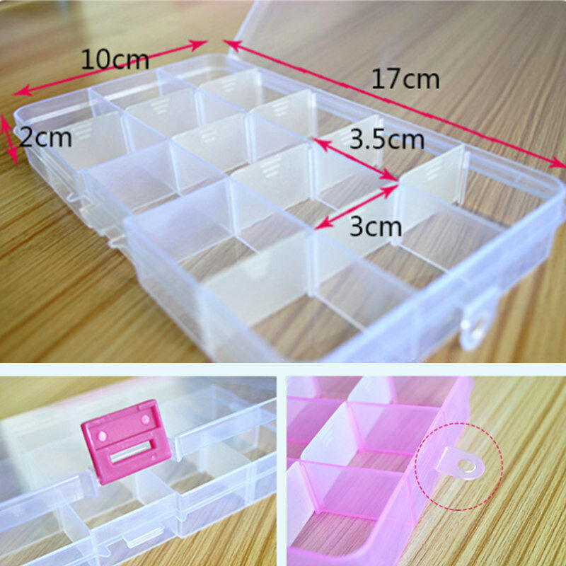 15 Slot Grid Plastic Box Jewellery Bead Storage Container Craft Organizer Case