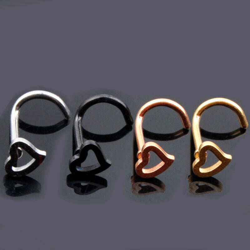 Surgical Steel Love Heart Nose Stud Bar Pin Ring Screw Body Piercing Jewelry