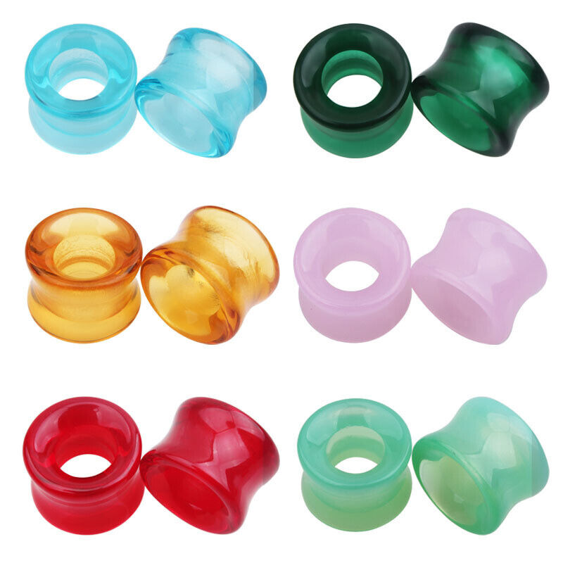 2pc Glass Flesh Tunnel Ear Plug Stretcher Double Flared Saddle Expander 8-16mm