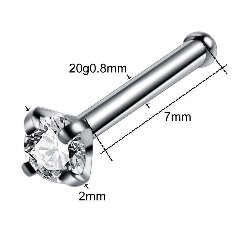 Zircon Steel Nose Ring Stud Multi Shape Crystal Screw Bone Piercing Jewellery