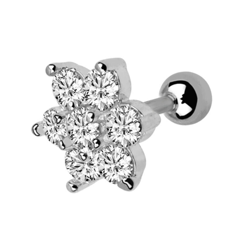 Crystal Steel Stud Earring Flower Ear Helix Tragus Cartilage Body Piercing