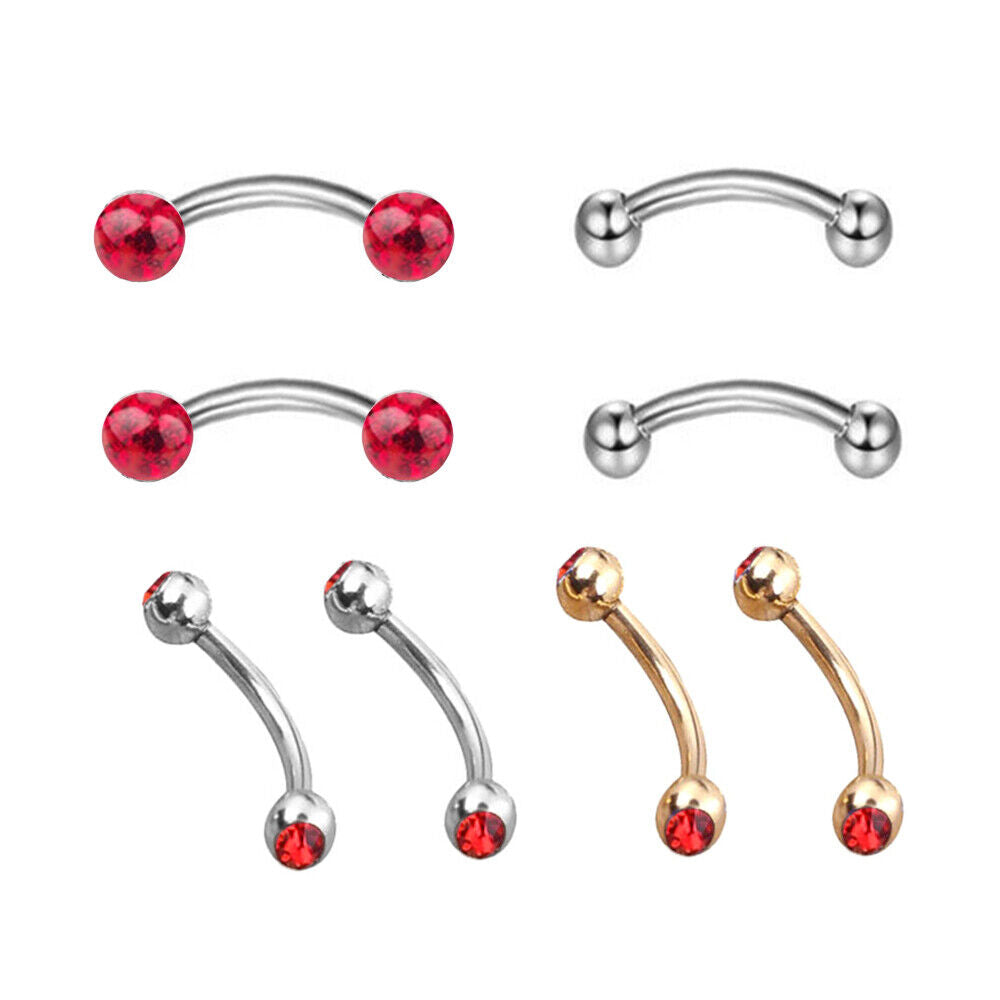 8pc Steel Ball Barbell Curved Eyebrow Ring Bar Tragus Ear Piercing Jewellery Set