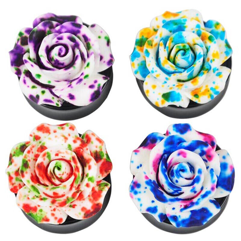 Pair Fancy Rose Acrylic Flare Saddle Ear Plug Gauge Flesh Tunnel Stretcher Trumpet