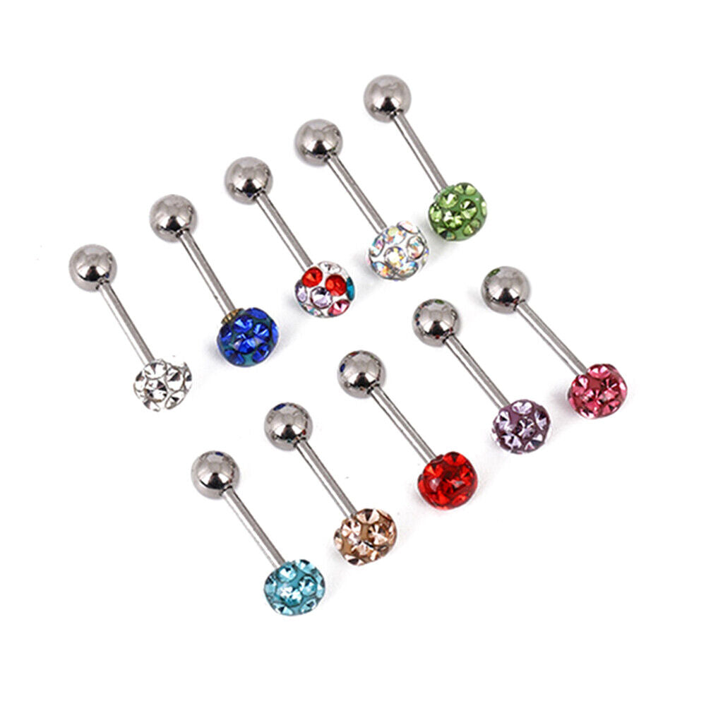 2pc Surgical Steel Coated Crystal Cartilage Bar Tragus Helix Ear Stud Piercing