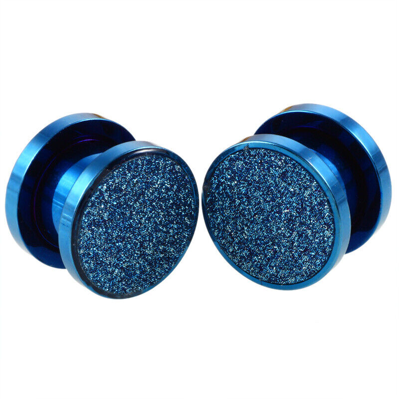 2pc Steel Silver Gold Glitter Screw Fit Flesh Tunnel Ear Plug Gauge Stretcher