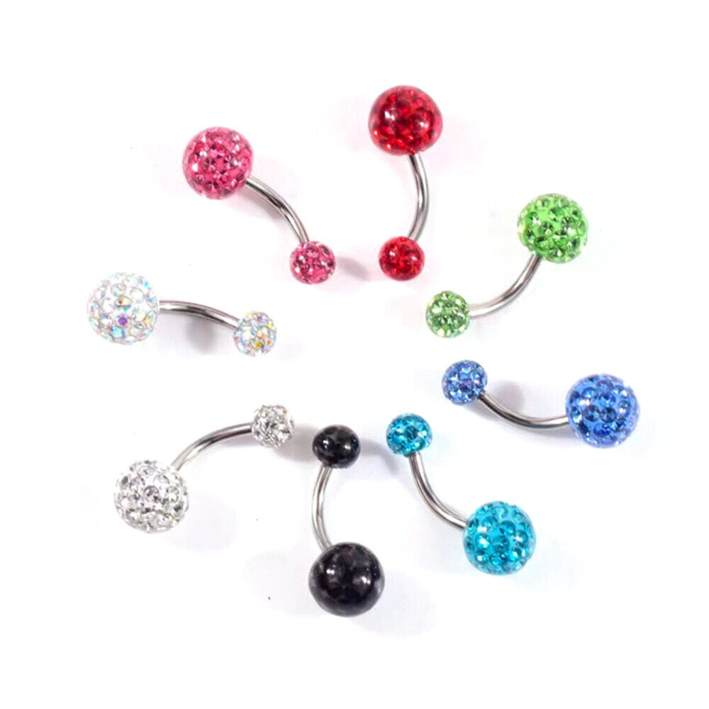 Navel Belly Button Ring Barbell Rhinestone Crystal Ball Piercing Body Jewelry