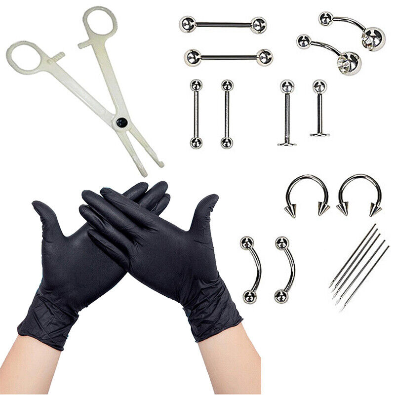 Body Piercing Kit Professional Tool Kit Ear Nose Navel Nipple Needles Set Eye