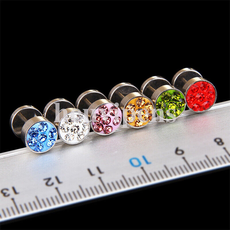 Pair Multi Rhinestone Surgical Steel Fake Ear Plug Cheater Tunnel Stretcher Stud