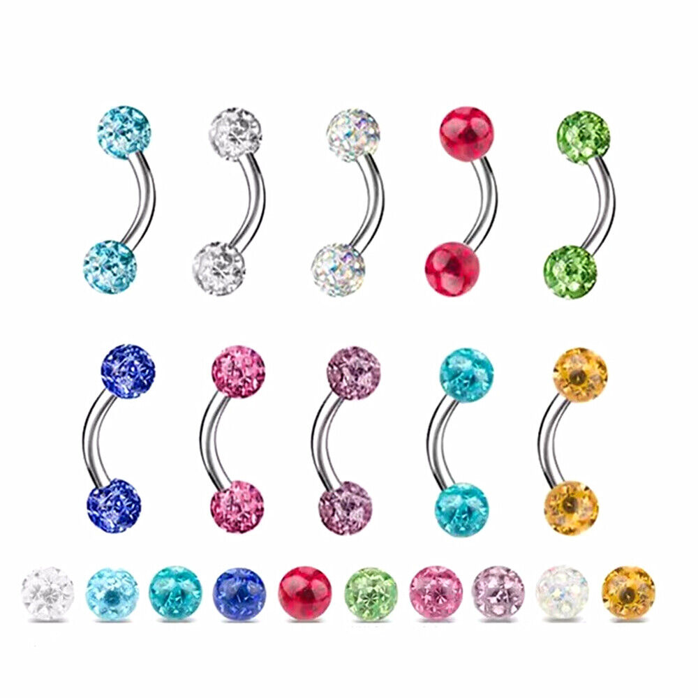 8pc Steel Ball Barbell Curved Eyebrow Ring Bar Tragus Ear Piercing Jewellery Set