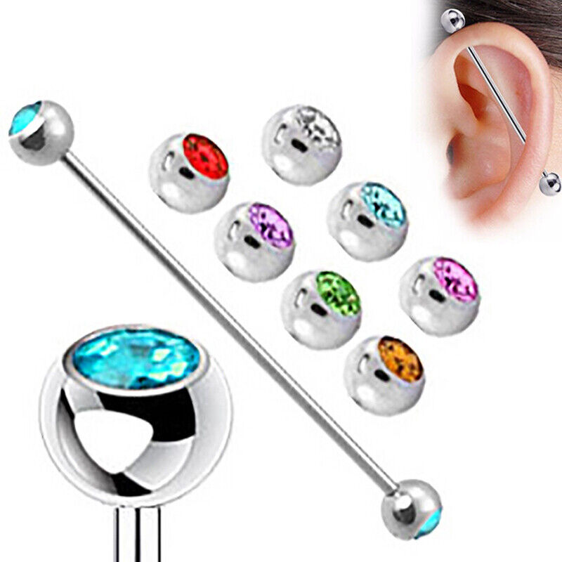 Industrial Scaffold Bar Multi Colour Crystal Stud Ear Barbell Ring Piercing