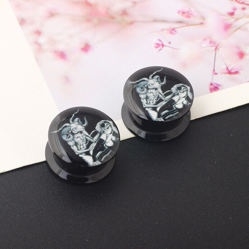 1 Pair Acrylic Skull Tunnel Ear Plug Stretcher Saddle Flared Screw Fit Expander