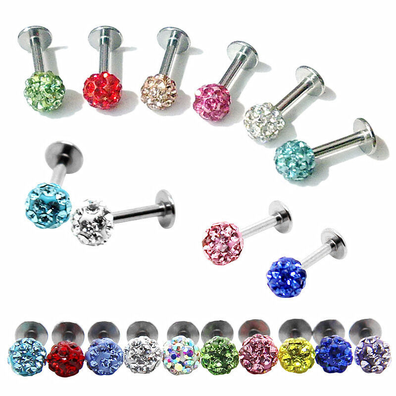 5X 16G MULTI CZ CRYSTAL Ball Monroe Lip Stud LABRET Bar Tragus Steel Piercing