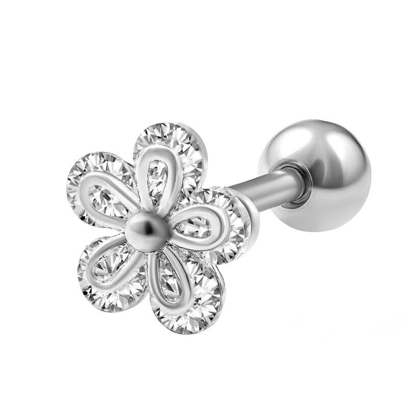 Crystal Steel Stud Earring Flower Ear Helix Tragus Cartilage Body Piercing