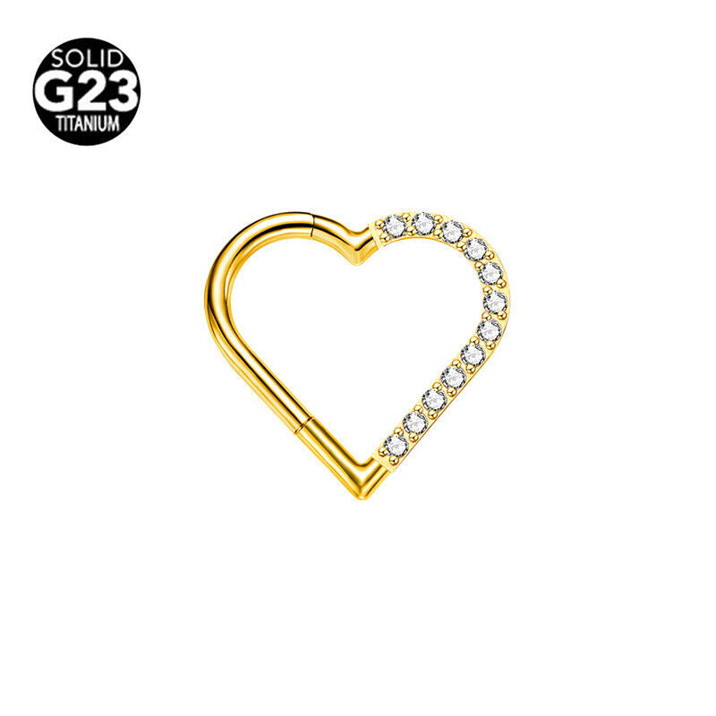 G23 Titanium Steel Love Heart Nose Ring Zircon Hinge Septum Hoop Ear Piercing