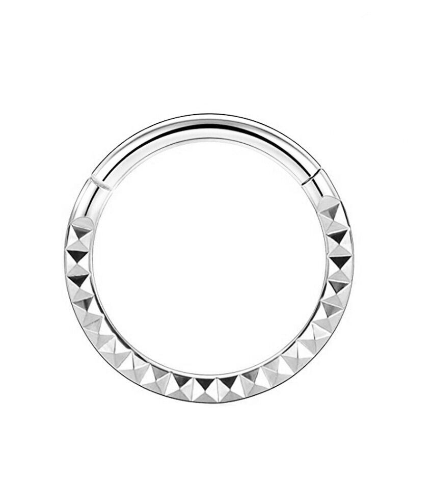 Titanium Steel Nose Ring Front & Side Embossing Hinge Clicker Hoop Ear Piercing