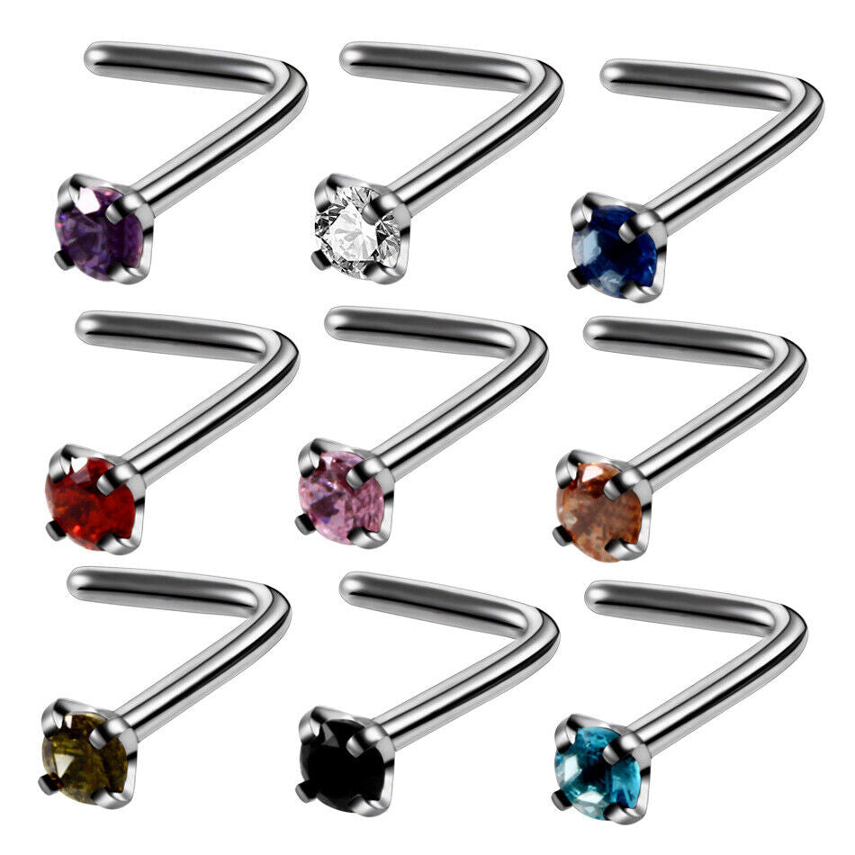 Zircon Steel Nose Ring Stud Multi Shape Crystal Screw Bone Piercing Jewellery