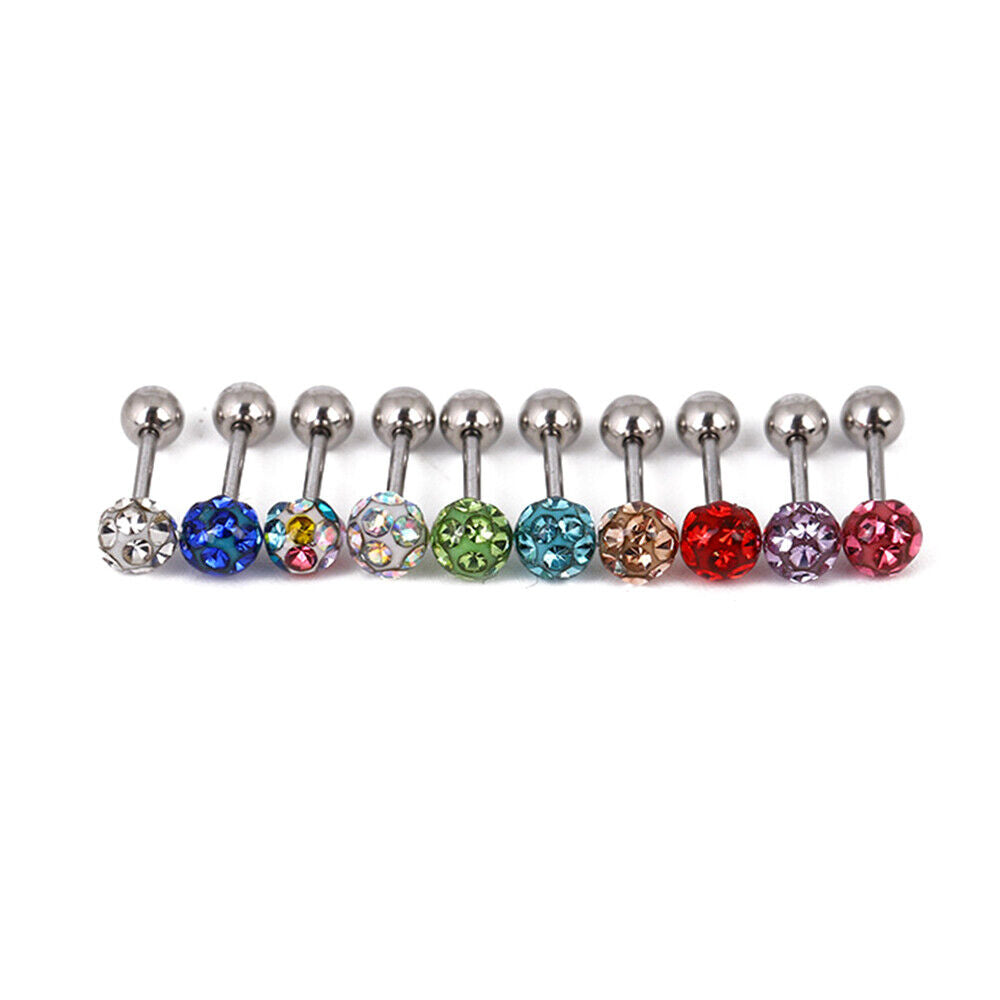 2pc Surgical Steel Coated Crystal Cartilage Bar Tragus Helix Ear Stud Piercing