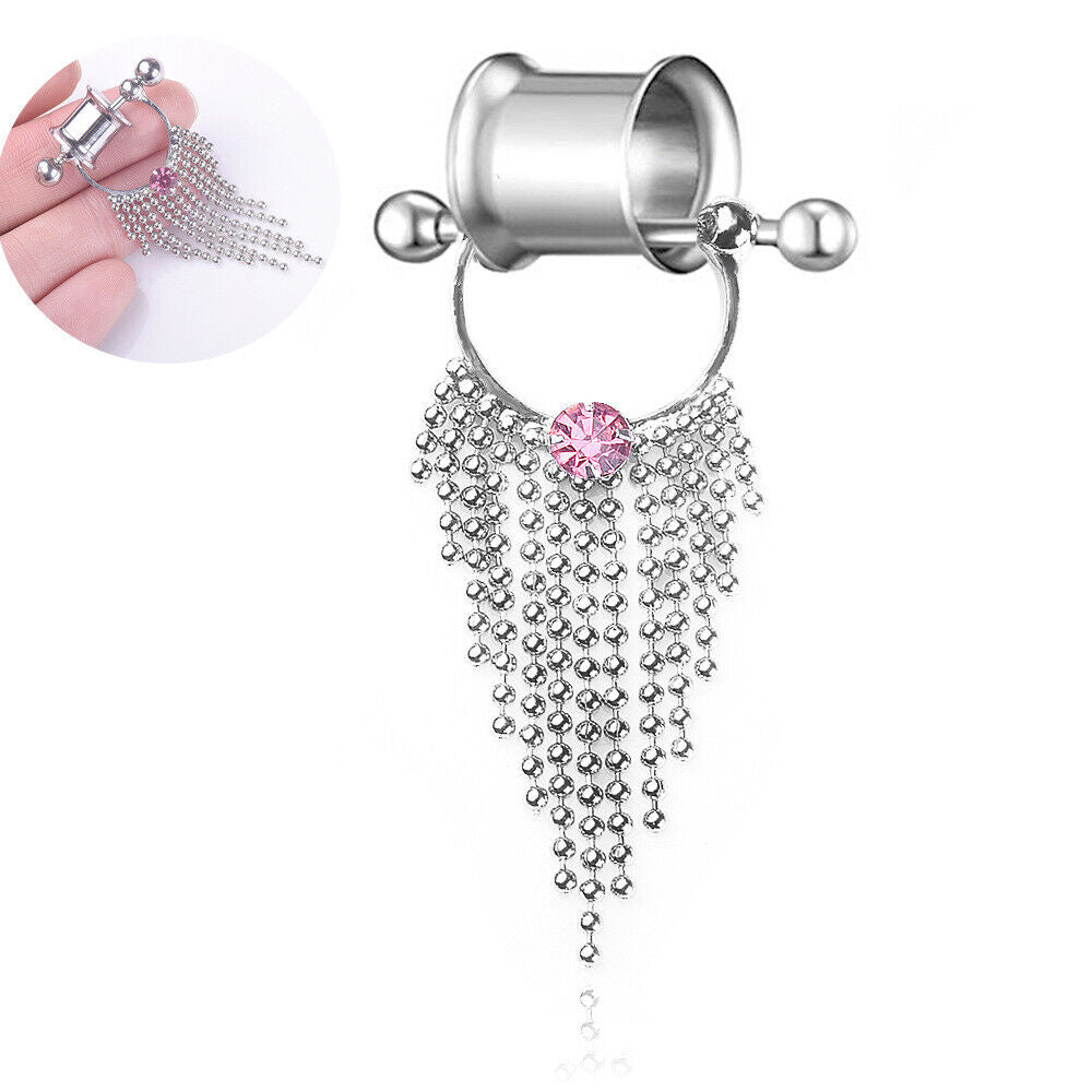 Pair Punk Skeleton Hand Crystal Tassel Dangle Flesh Tunnel Double Flare Ear Plug