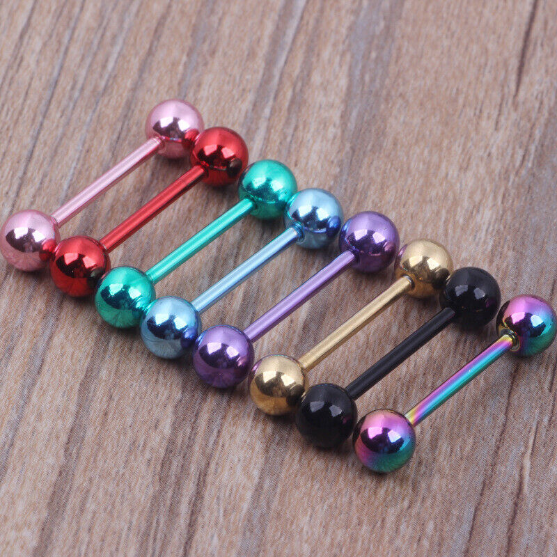 7X 14G Surgical Steel Mixed Colour Barbell Tongue Bar Ring Stud Nipple Piercing