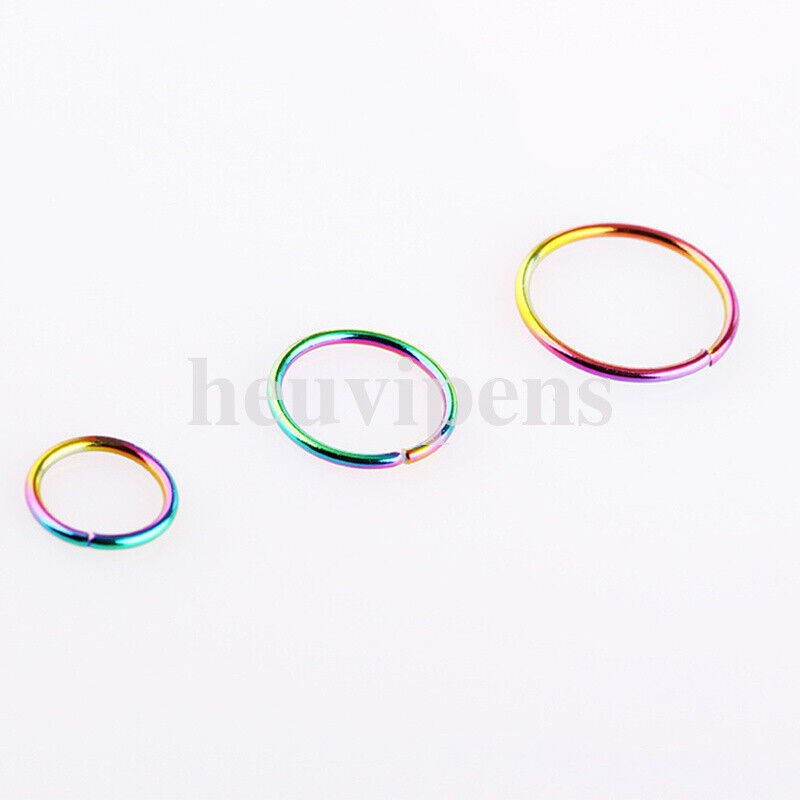 6X Surgical Steel Rainbow Nose Hoop Ring Cartilage Tragus Helix Lip Ear Piercing