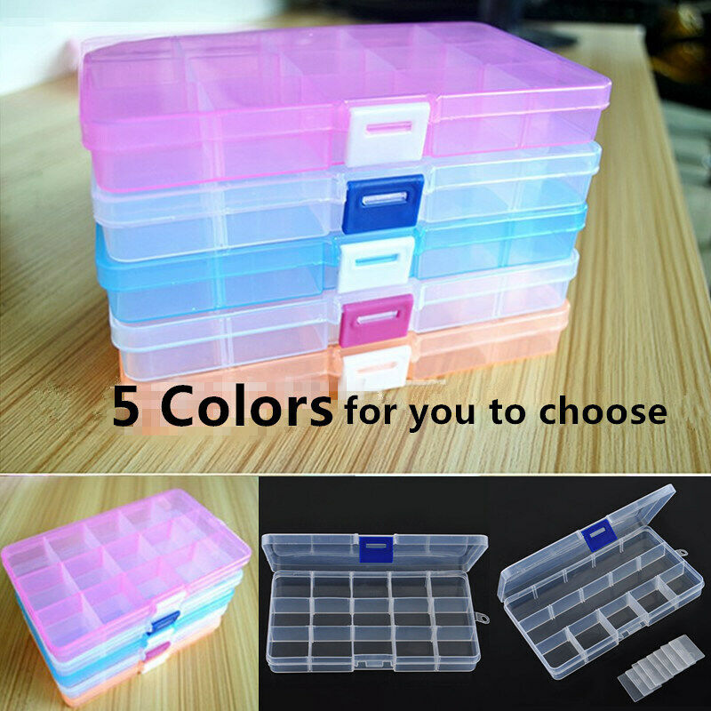 15 Slot Grid Plastic Box Jewellery Bead Storage Container Craft Organizer Case