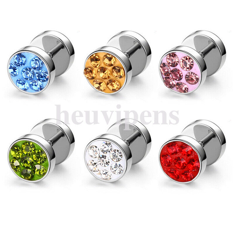 Pair Multi Rhinestone Surgical Steel Fake Ear Plug Cheater Tunnel Stretcher Stud