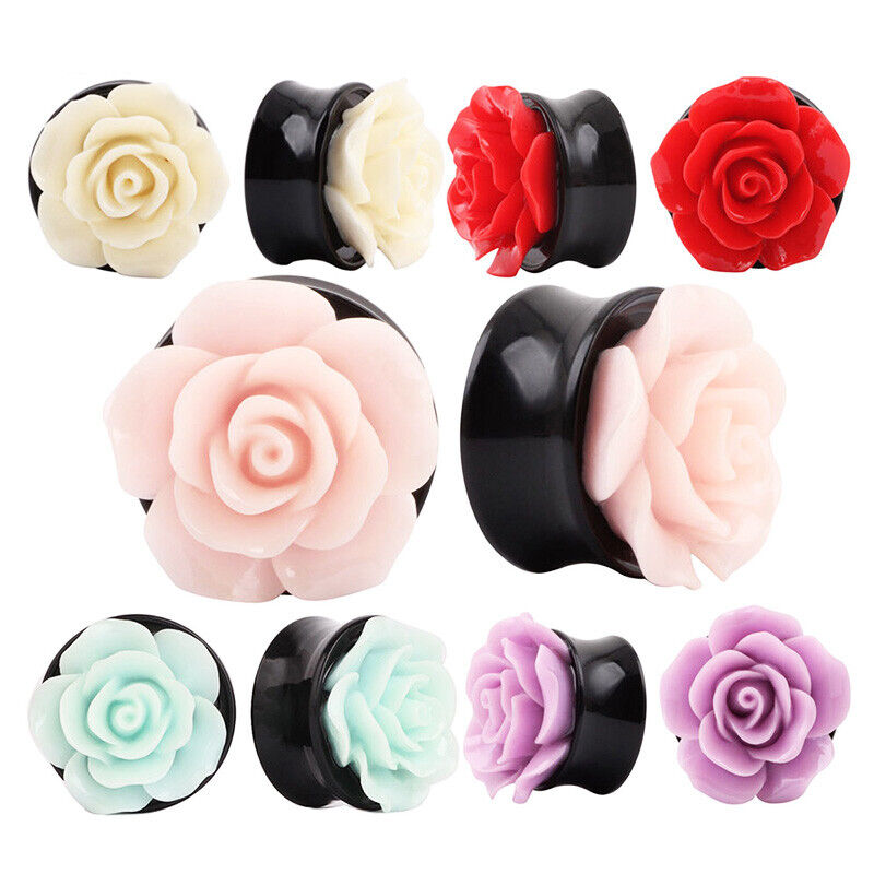 Pair Fancy Rose Acrylic Flare Saddle Ear Plug Gauge Flesh Tunnel Stretcher Trumpet