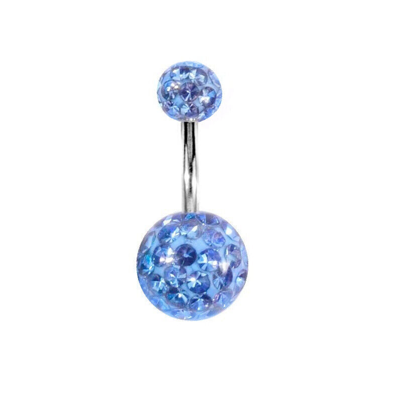 Varies Bar Navel Belly Button Ring Barbell Coated CZ Crystal Ball Body Piercing